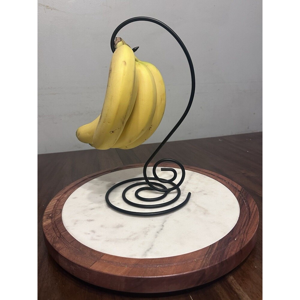 Black Metal Free Standing Banana Holder Fruit Hanger Stand, Spiral Hook, 12 in